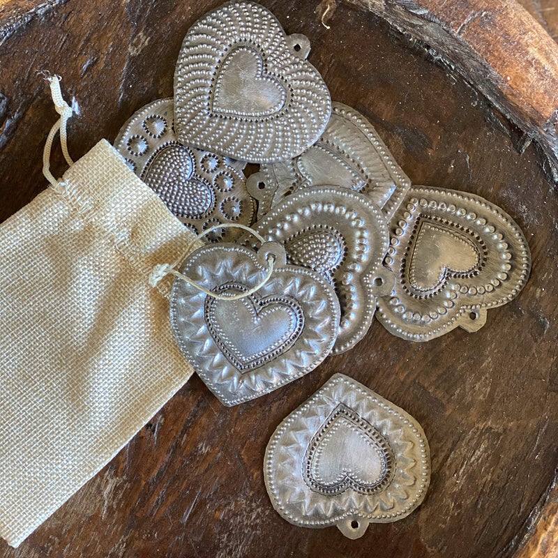 It's Cactus Sacred Hearts Set of 7, Silver Bronze Metal Heart Collection, Handmade in Haiti, Decorative Hanging Ornaments 2.5 X 2.5 Inches - Image 2